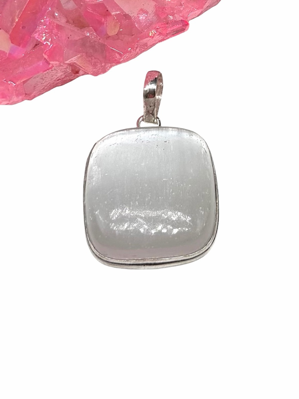 Selenite Necklace Pendant 925 Sterling Silver Overlay